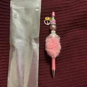 Cute Custom Pink Fluffy Hello Kitty Pen with Charms